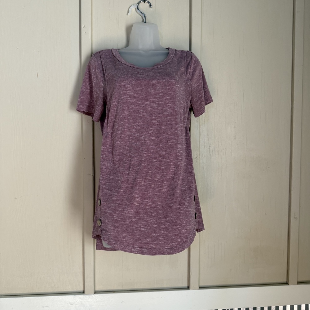 Shirt Womens Maternity M Purple Nursing Scoop Neck Button Tunic Top Soft Jersey